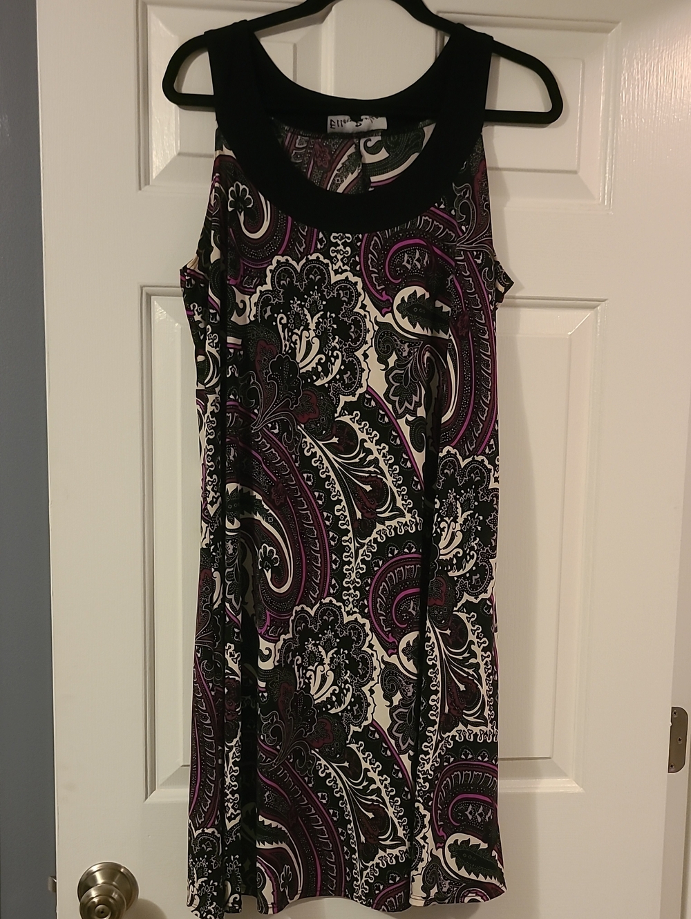 Sleeveless Paisley Midi Dress in Black, Purple & White